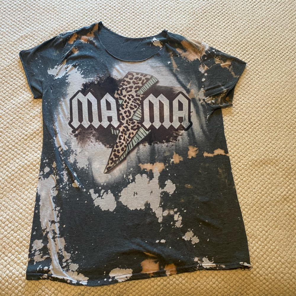 Leopard Print 'Mama' Vintage Style Reverse Tie-Dye Top